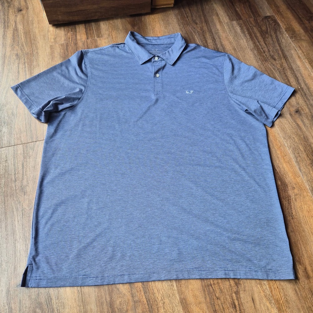 Vineyard Vines Performance Polo Shirt Mens XXL Blue Micro Stripe Golf Top Preppy